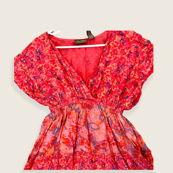 Jane Ashley Floral Multi-Pattern Bohemian Bright Ruffle Vneck Midi Beach Dress - Picture 2 of 5